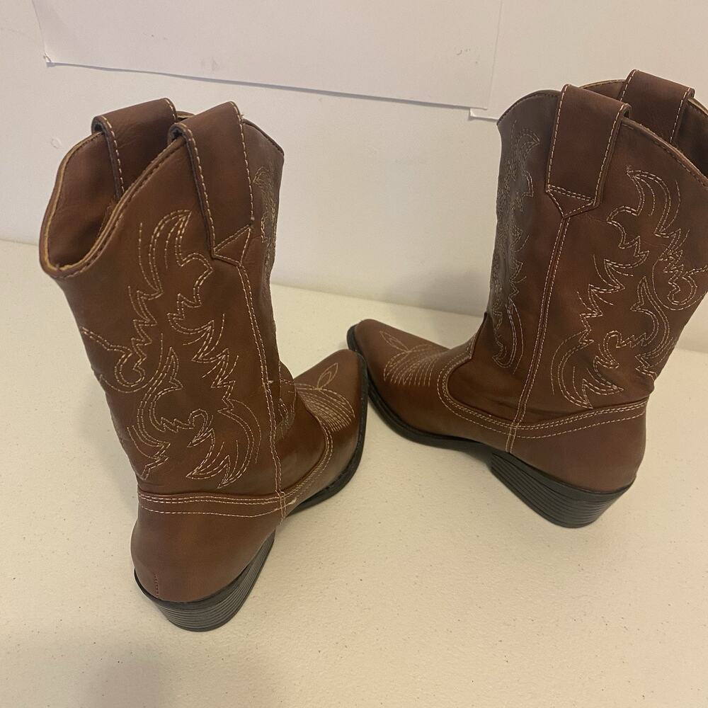 AMERICAN EAGLE Western Cowboy Boots Women 5 Brown FauxLeather Embroidery Boho - Picture 6 of 6